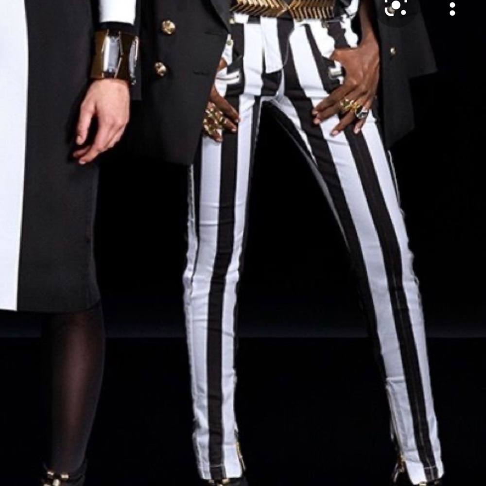 SOLD OUT! BALMAIN X H&M, black and white jeans with gold hardware in size 10